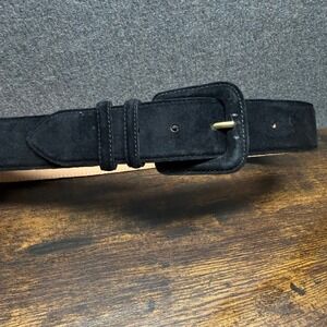 Black Suede Leather Belt Small Covered Buckle Vintage Style Y2K Boho